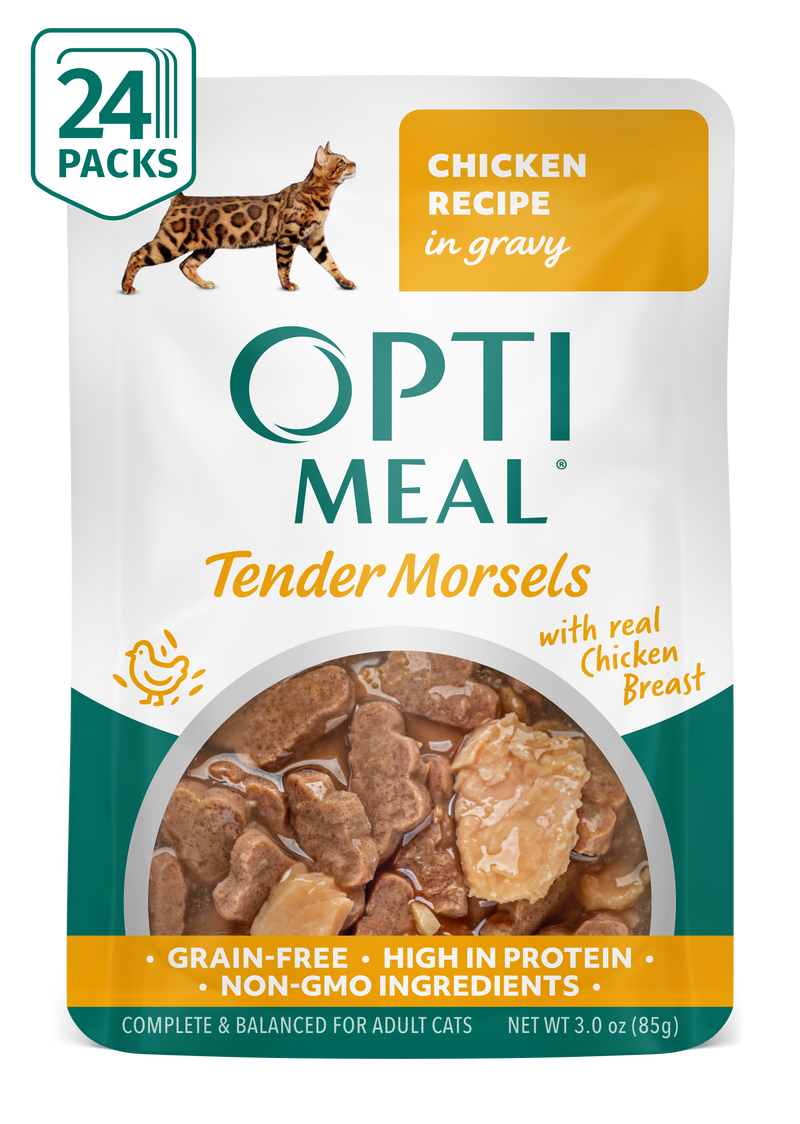 (24) OPTIMEAL® Grain Free Tender Morsels Chicken Recipe with Real Chicken Breast in Gravy Adult Cat Food - Image 1