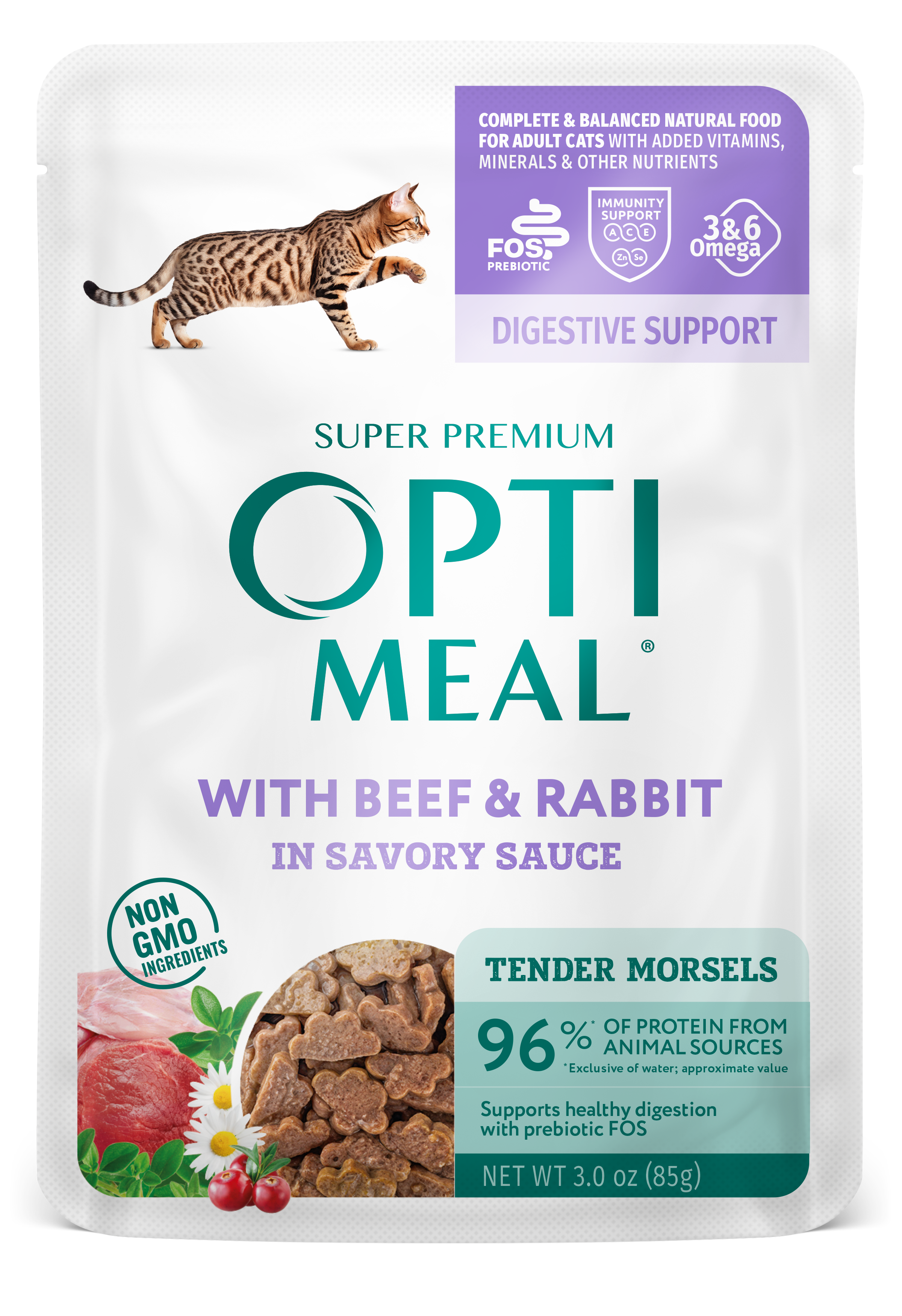 Optimeal® Digestive Support With Beef & Rabbit Grain Free Tender Morsels In Savory Sauce Adult Cat Food