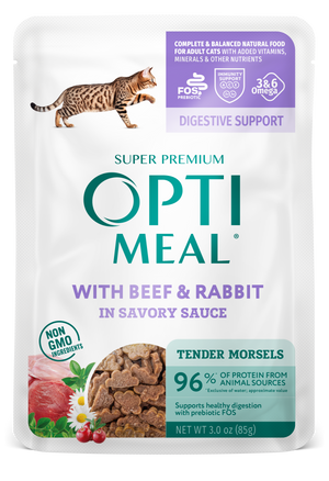 Optimeal® Digestive Support With Beef & Rabbit Grain Free Tender Morsels In Savory Sauce Adult Cat Food