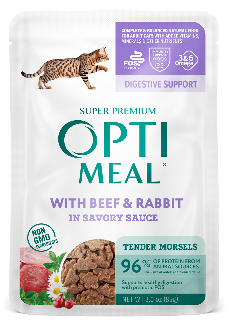 Optimeal® Digestive Support With Beef & Rabbit Grain Free Tender Morsels In Savory Sauce Adult Cat Food - Image 1