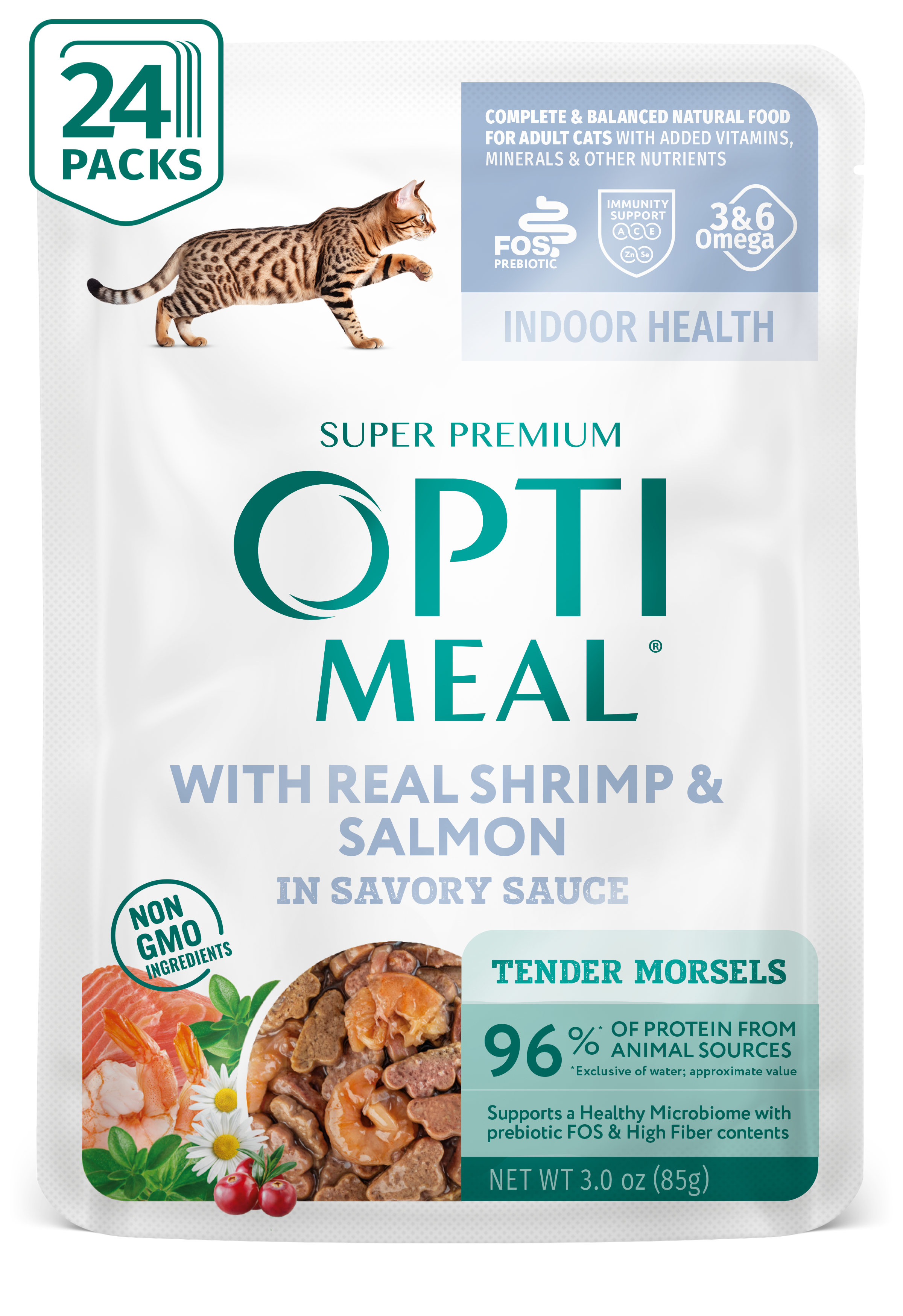 (24) Optimeal® Indoor Health With Real Shrimp & Salmon Grain Free Tender Morsels In Savory Sauce Adult Cat Food