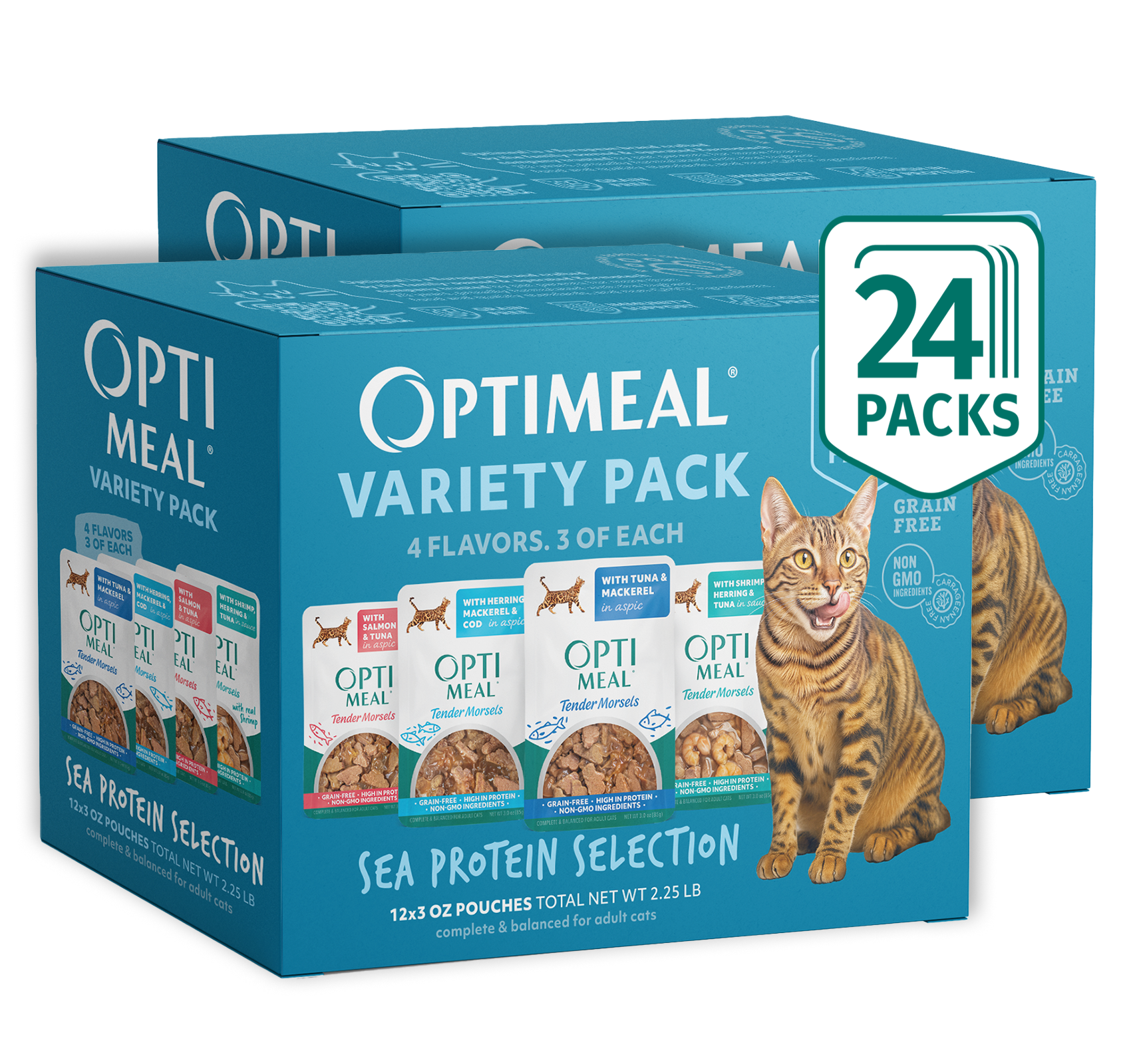 (24) OPTIMEAL® Variety Pack Sea Protein Selection - Shrimp, Tuna, Salm