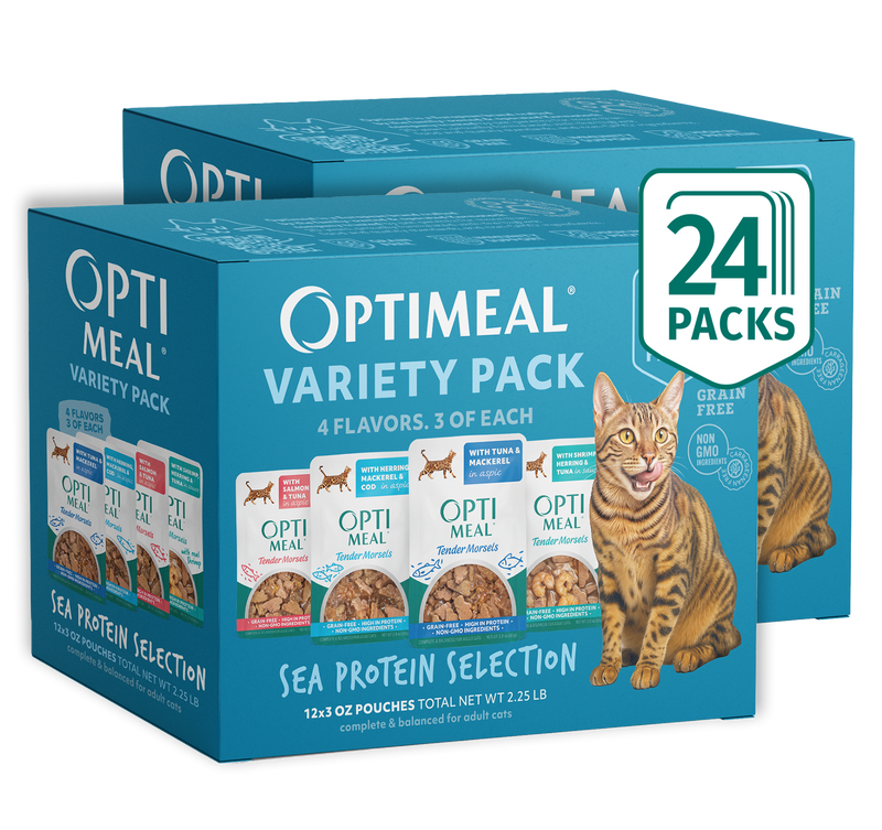 (24) OPTIMEAL® Variety Pack Sea Protein Selection - Shrimp, Tuna, Salmon, Herring, Mackerel & Cod Wet Cat Food - Image 1