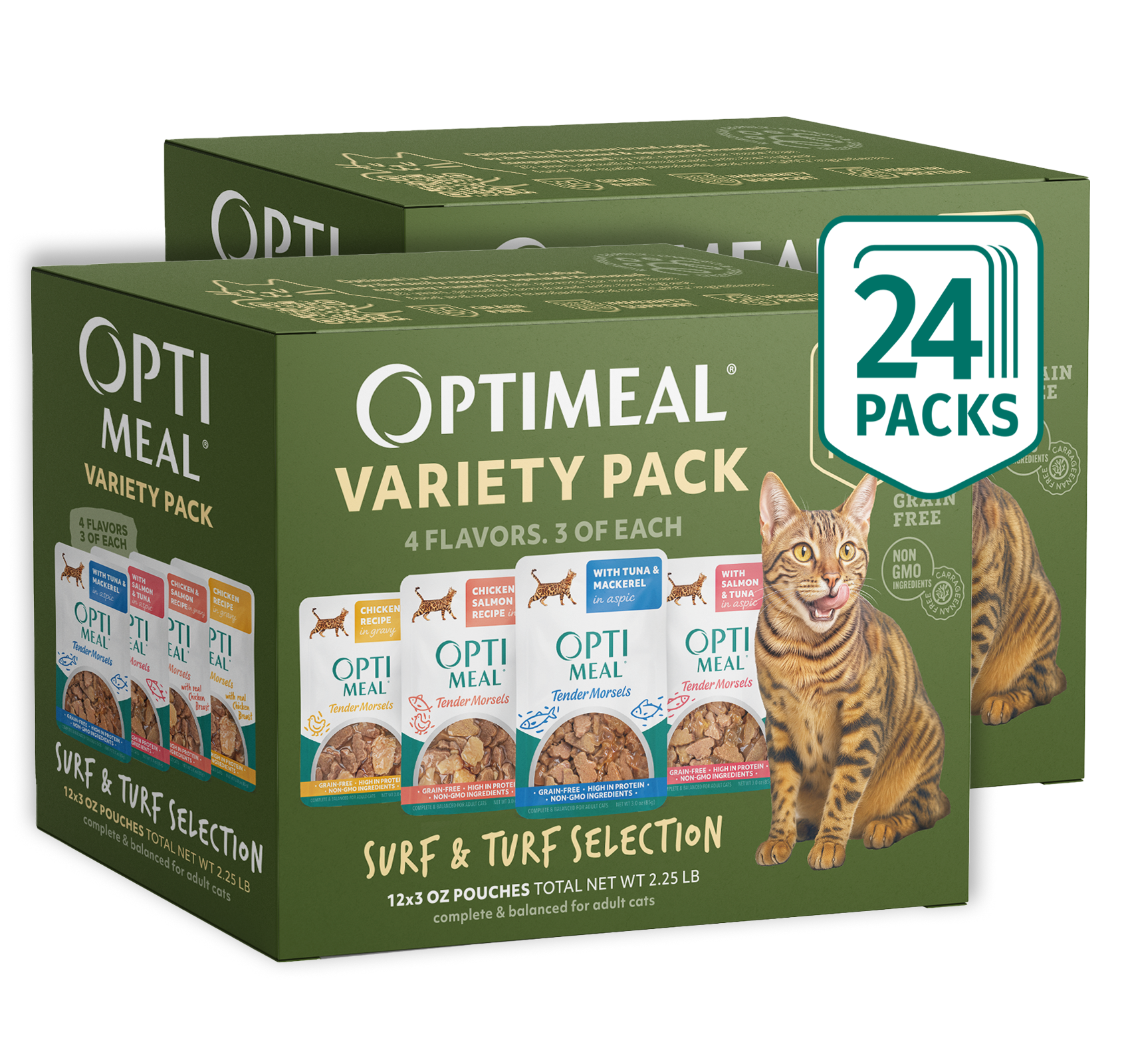 (24) OPTIMEAL® Variety Pack Surf & Turf Selection – Chicken, Salmon, Tuna & Mackerel Wet Cat Food