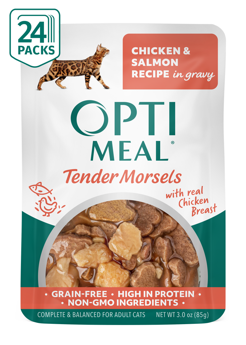 (24)OPTIMEAL® Grain Free Tender Morsels Chicken & Salmon Recipe with Real Chicken Breast in Gravy Adult Cat Food - Image 1