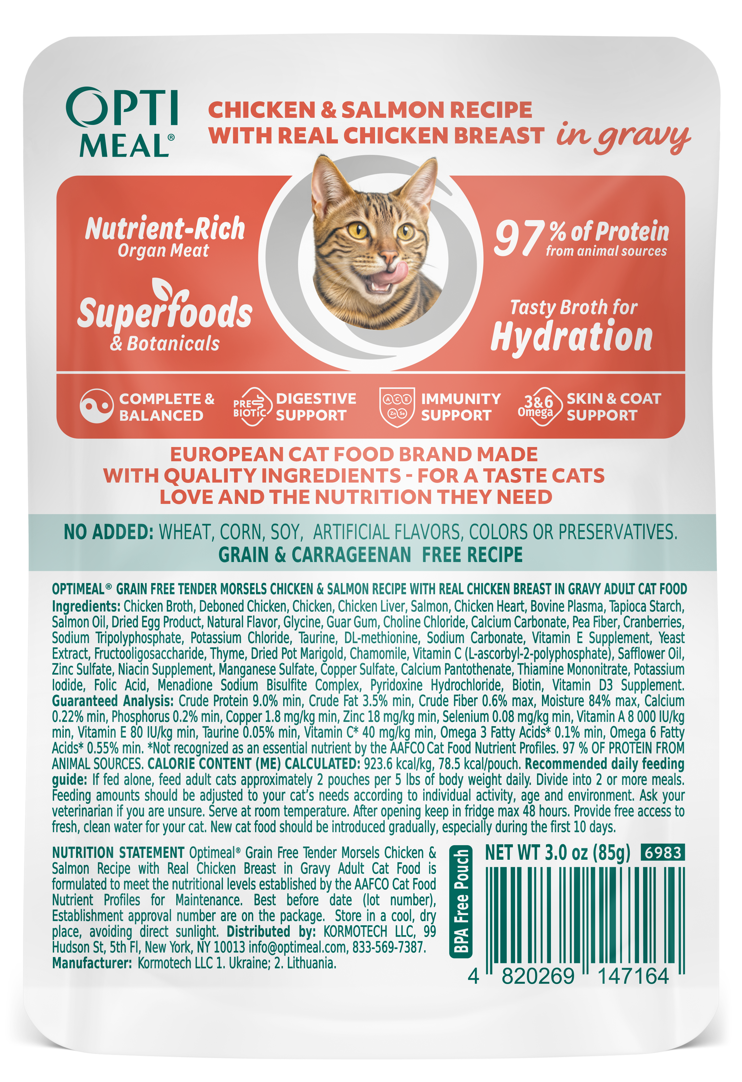 (24)OPTIMEAL® Grain Free Tender Morsels Chicken & Salmon Recipe with Real Chicken Breast in Gravy Adult Cat Food