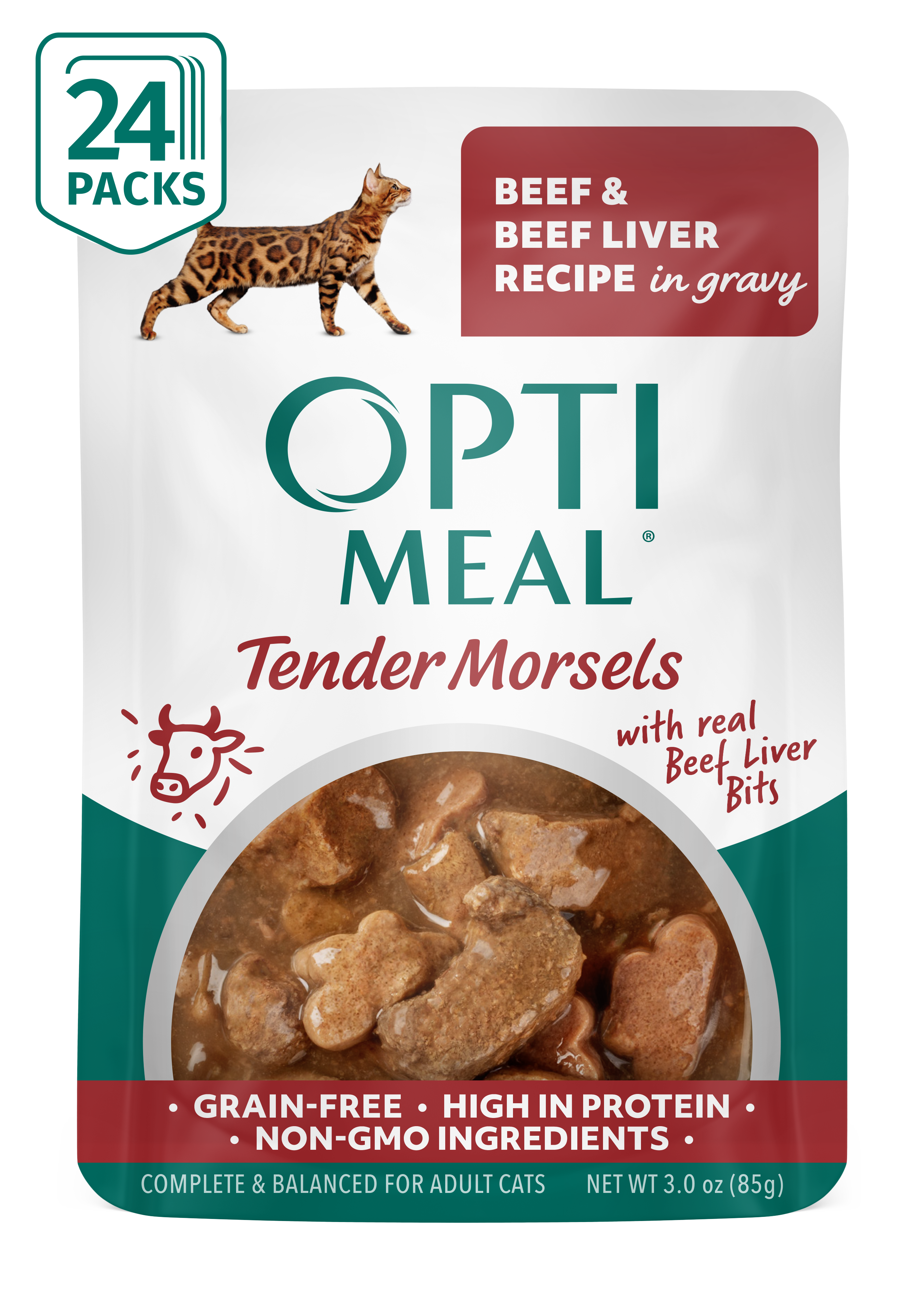 (24)OPTIMEAL® Grain Free Tender Morsels Beef and Beef Liver Recipe in Gravy Adult Cat Food