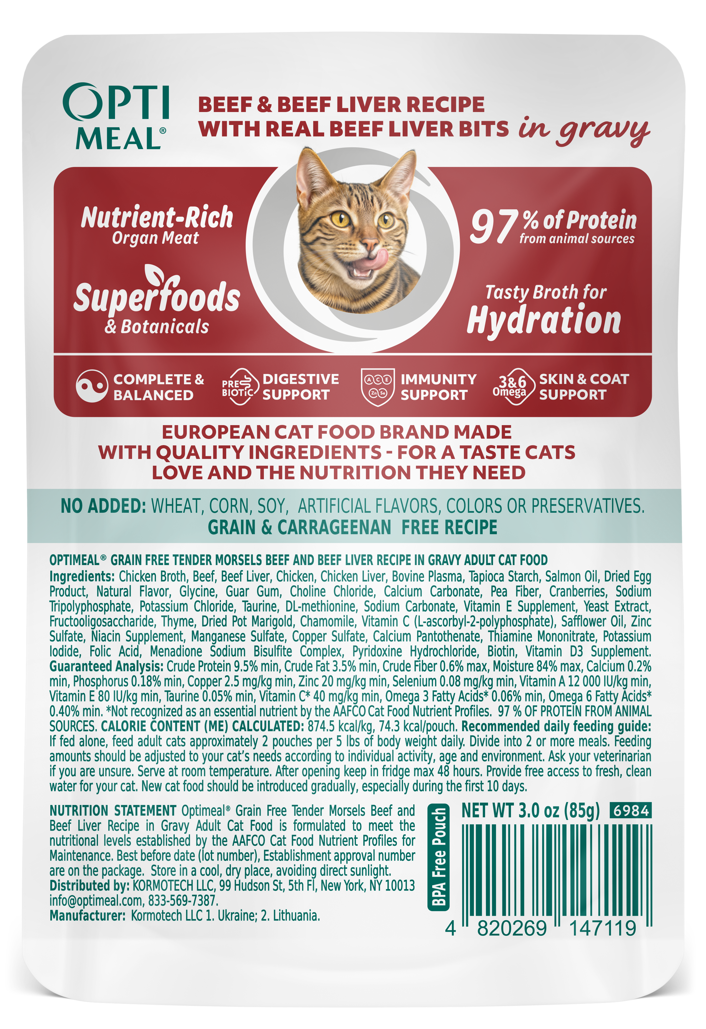 (24)OPTIMEAL® Grain Free Tender Morsels Beef and Beef Liver Recipe in Gravy Adult Cat Food