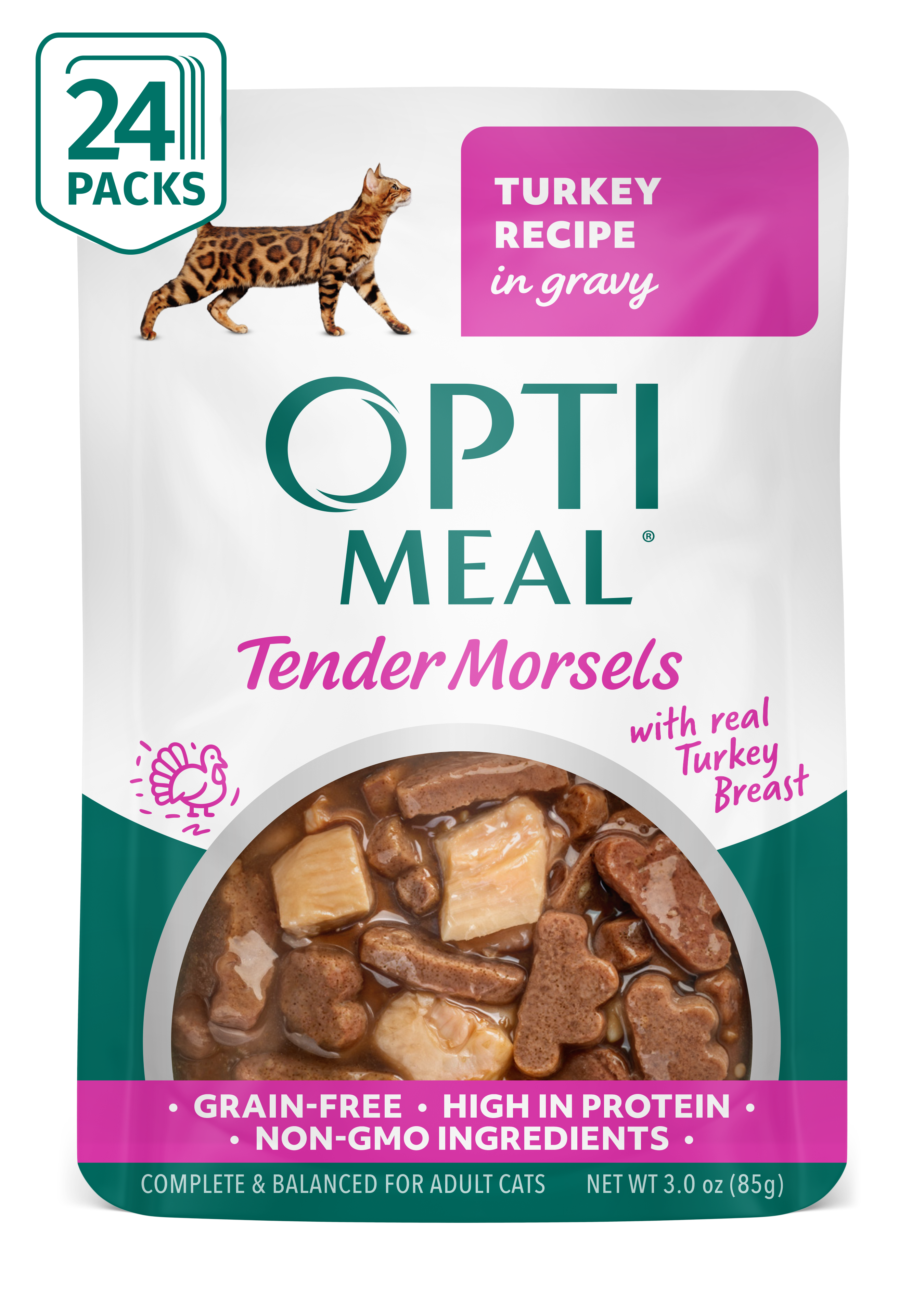 (24)'OPTIMEAL® Grain Free Tender Morsels Turkey Recipe with Real Turkey Breast In Gravy Adult Cat Food