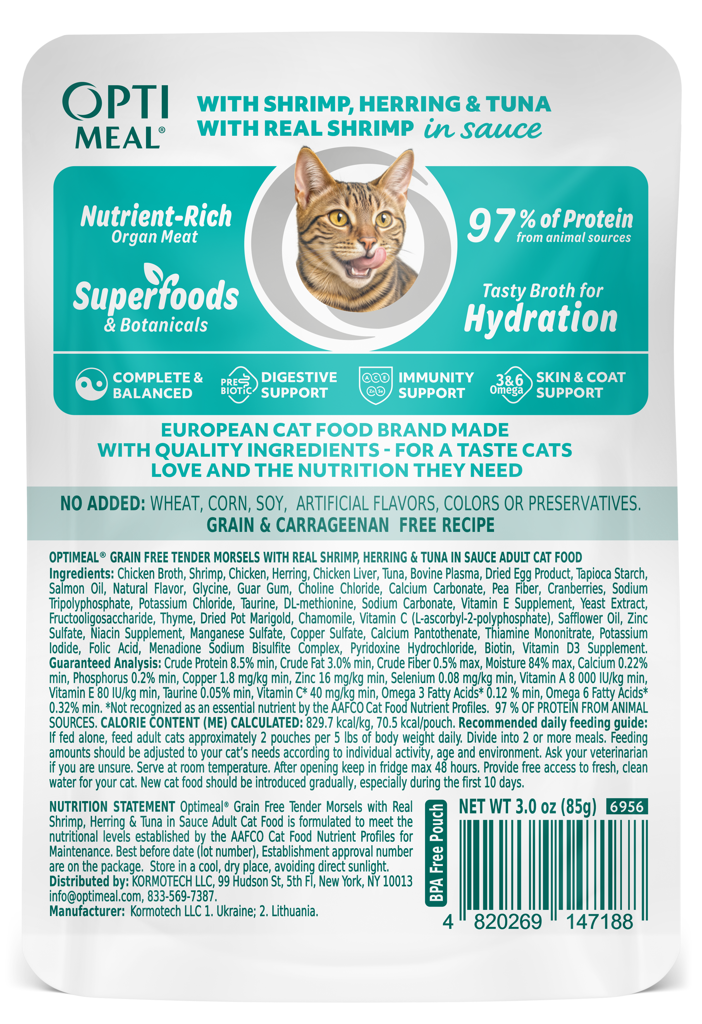 (24) OPTIMEAL® Grain Free Tender Morsels with Real Shrimp, Herring & Tuna in Sauce Adult Cat Food