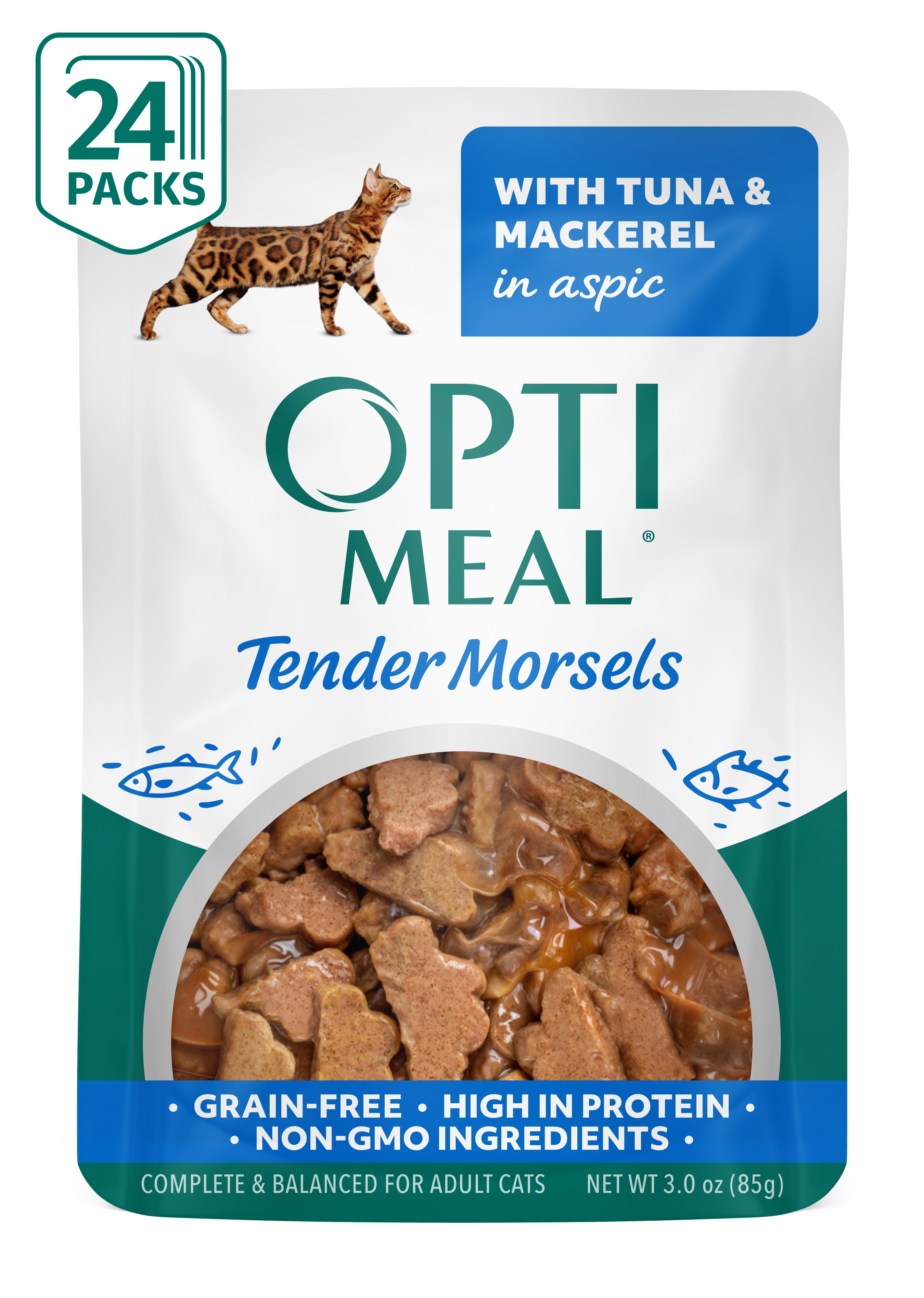(24) OPTIMEAL® Grain Free Tender Morsels with Tuna & Mackerel in Aspic Adult Cat Food