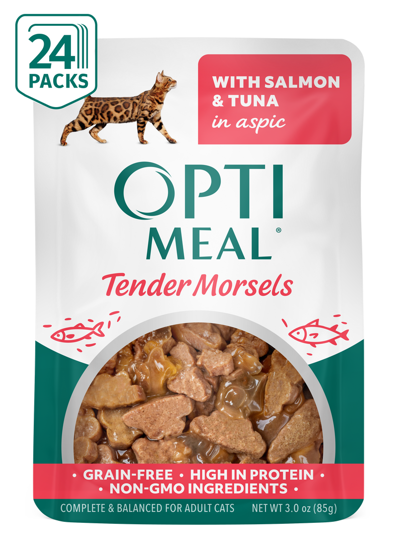 (24) OPTIMEAL® Grain Free Tender Morsels with Salmon & Tuna in Aspic Adult Cat Food - Image 1