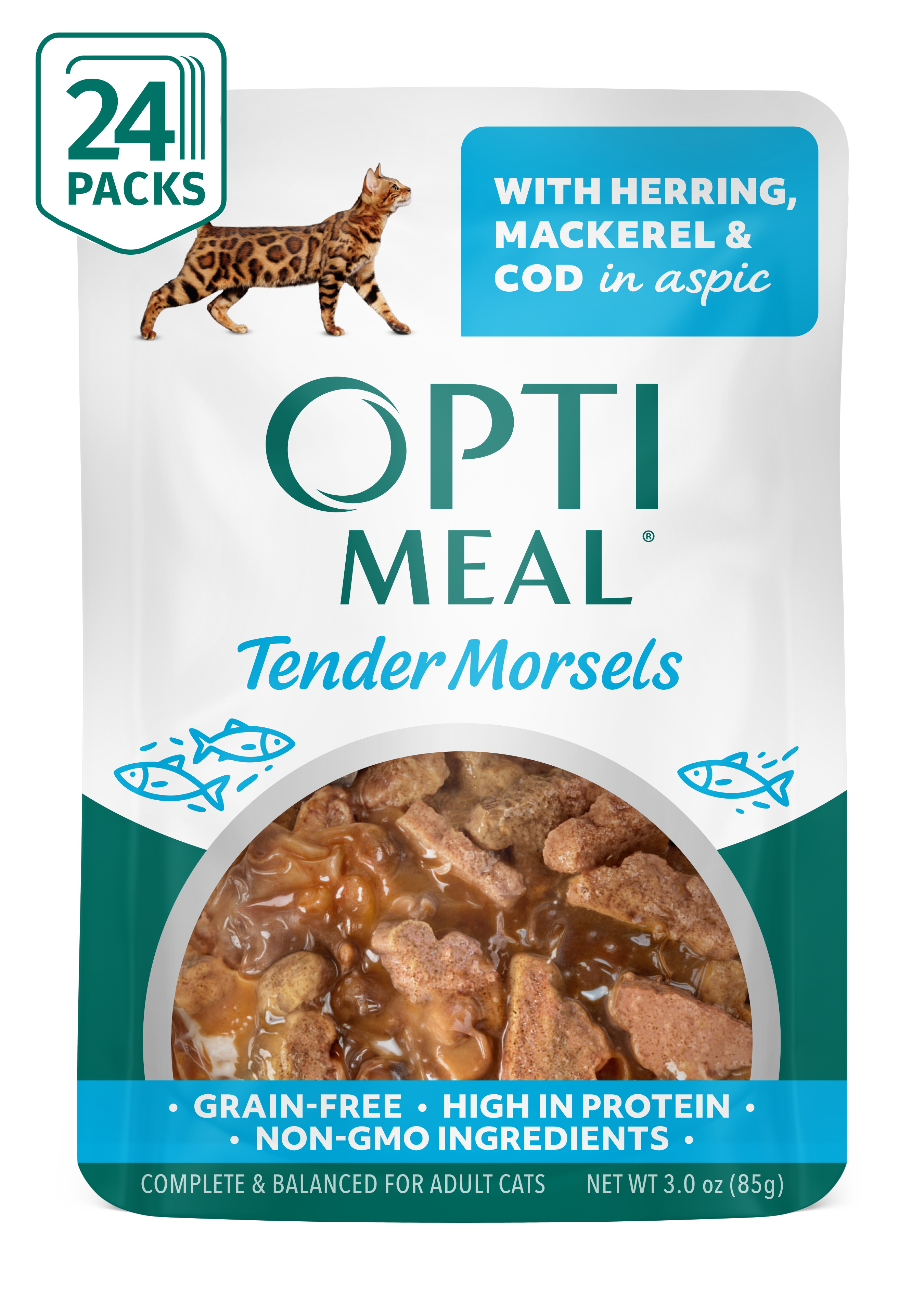 (24) OPTIMEAL® Grain Free Tender Morsels with Herring, Mackerel & Cod in Aspic Adult Cat Food