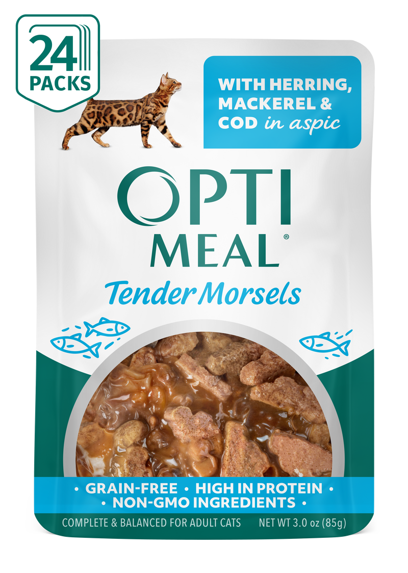 (24) OPTIMEAL® Grain Free Tender Morsels with Herring, Mackerel & Cod in Aspic Adult Cat Food - Image 1