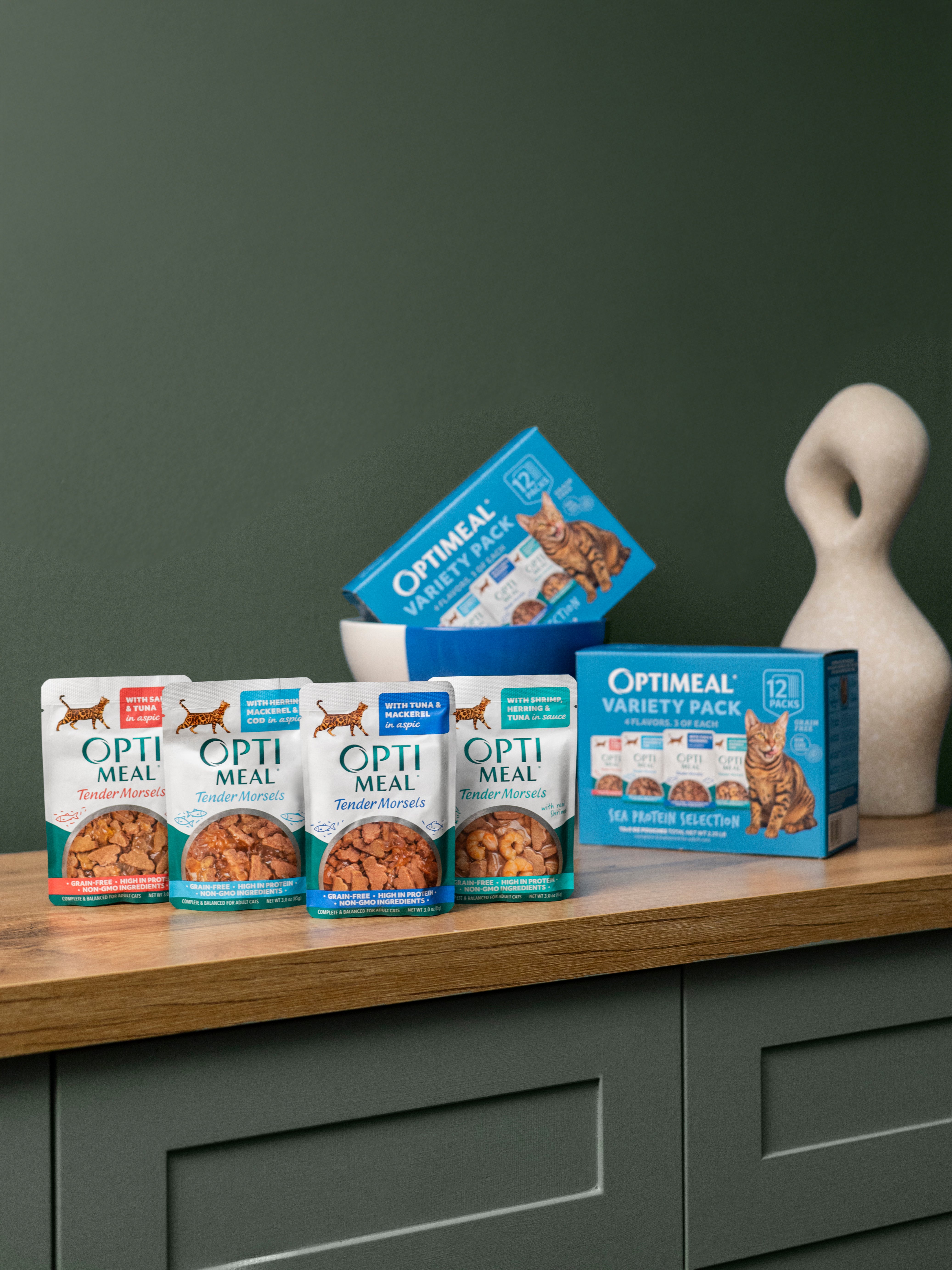 (24) OPTIMEAL® Variety Pack Sea Protein Selection - Shrimp, Tuna, Salmon, Herring, Mackerel & Cod Wet Cat Food