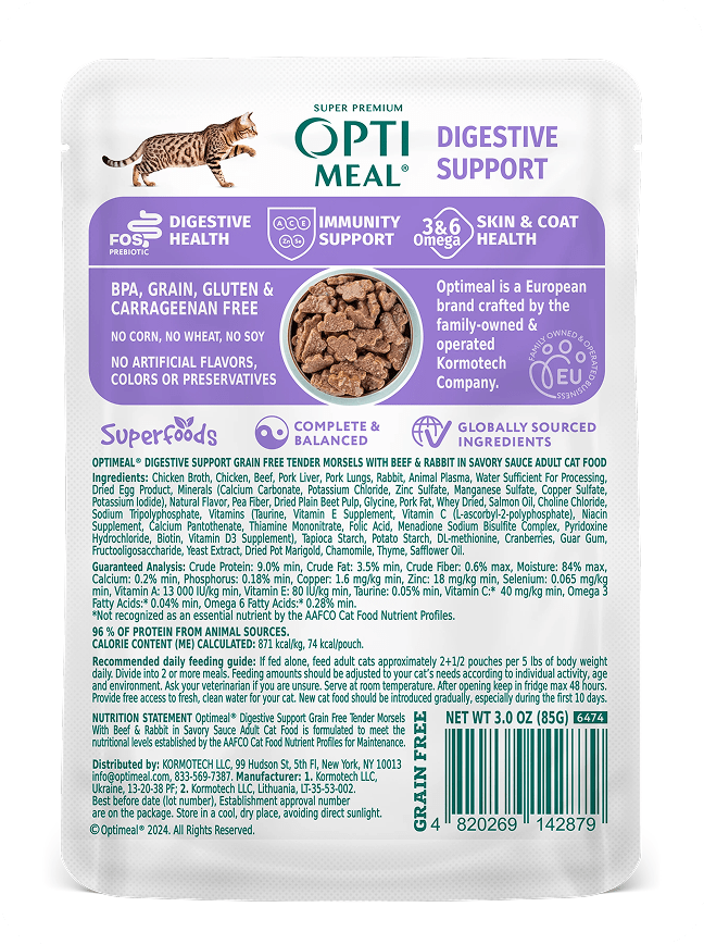 Optimeal® Digestive Support With Beef & Rabbit Grain Free Tender Morsels In Savory Sauce Adult Cat Food