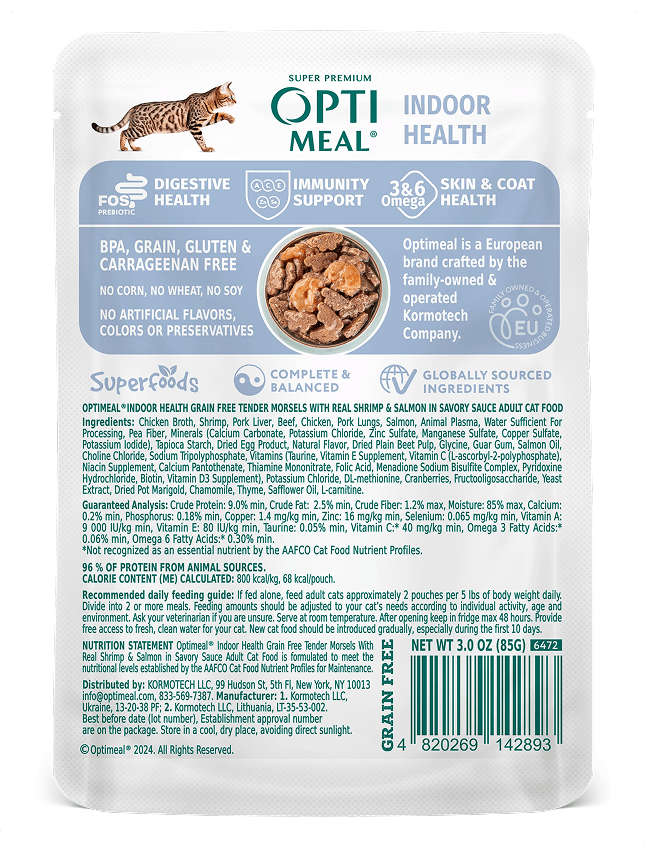 Optimeal® Indoor Health With Real Shrimp & Salmon Grain Free Tender Morsels In Savory Sauce Adult Cat Food
