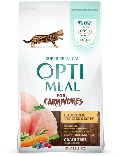 Optimeal for Carnivores Grain Free Chicken & Veggies Recipe Adult Cat Dry Food